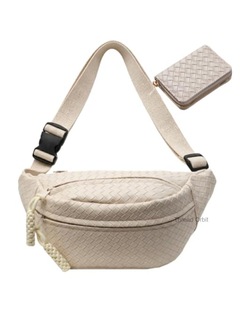 PU Leather Embossed Woven Crossbody Sling Bag Fanny Pack Large
